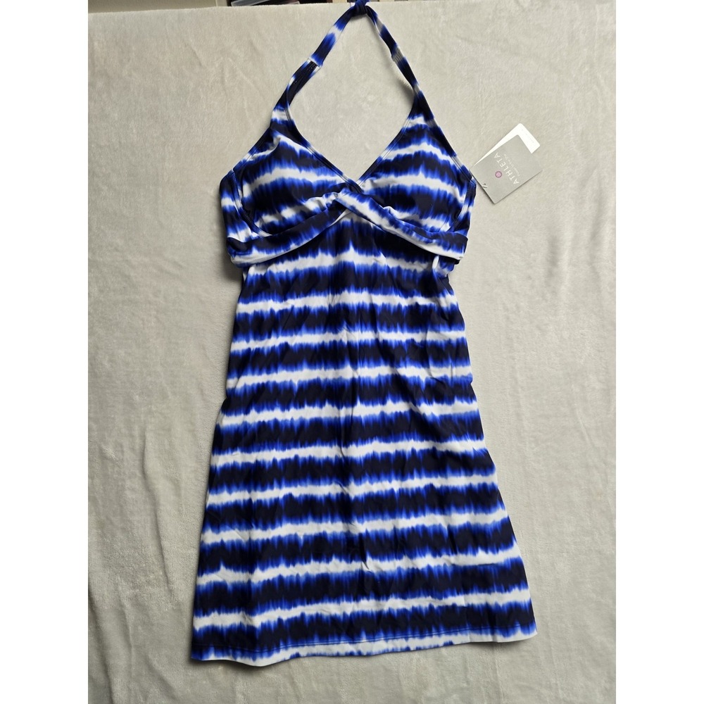 NWT Athleta Tara Halter Swimsuit Swim Dress Blue White Tie Dye Beach 36 D/DD